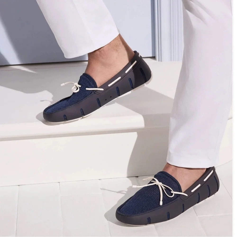 SWIMS Braided Lace Loafer Navy & Orange Slip On Shoes Land to Sea Size 12